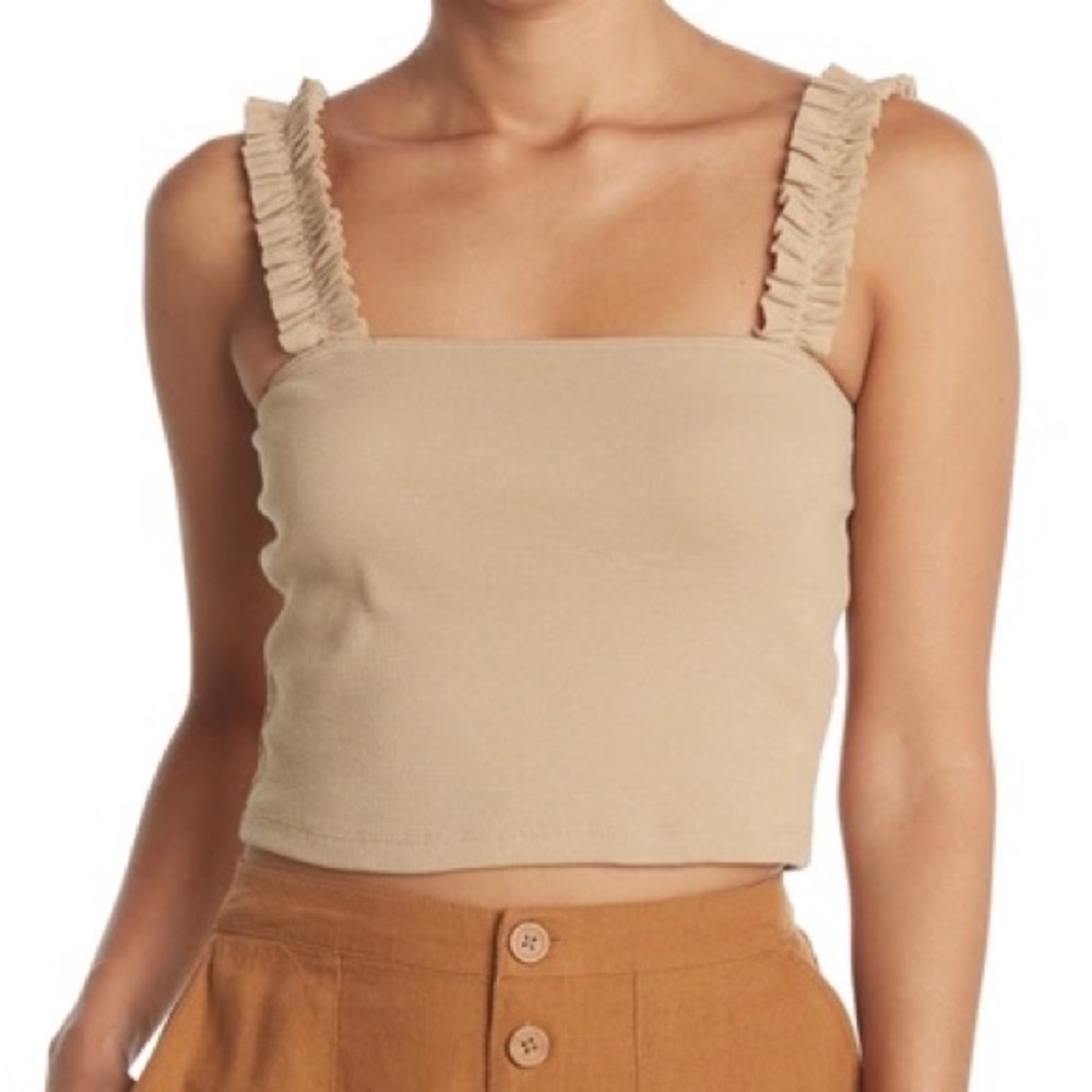 Abound Ruffle Strap Crop Top in Beige Nougat. Size S. NWOT